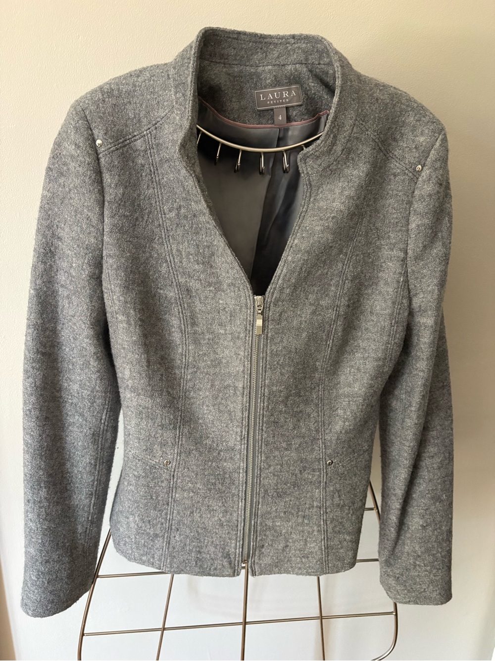 Women's Gray Zip-Front Wool Blend Jacket